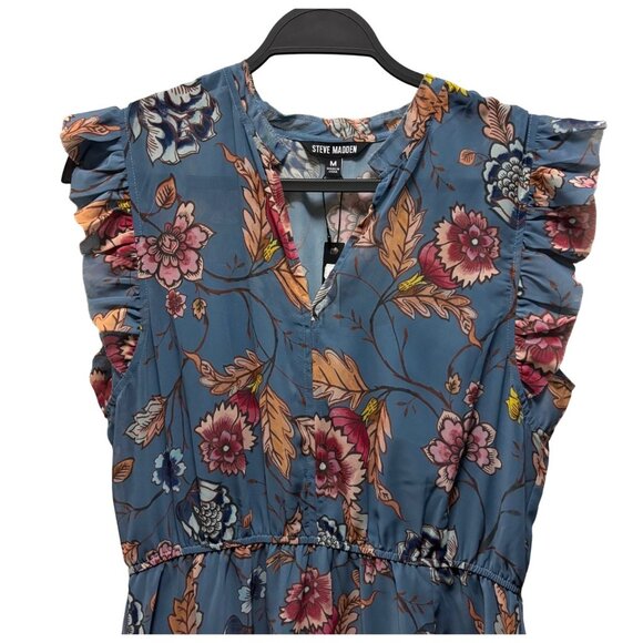 Steve Madden Allegra Floral Midi Dress Size M Cadet Blue - Picture 6 of 8